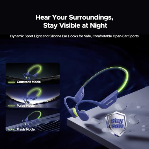 Bone Conduction Headphones Bluetooth 6.0, LED Light, Open Ear Headphones IPX8 Waterproof, 32GB Built-in Memory, with Mic, 10-Hour Battery Life for Cycling, Swimming and Fitness (Blue) - color: Blue