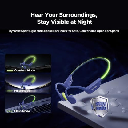 Bone Conduction Headphones Bluetooth 6.0, LED Light, Open Ear Headphones IPX8 Waterproof, 32GB Built-in Memory, with Mic, 10-Hour Battery Life for Cycling, Swimming and Fitness (Blue) - color: Blue