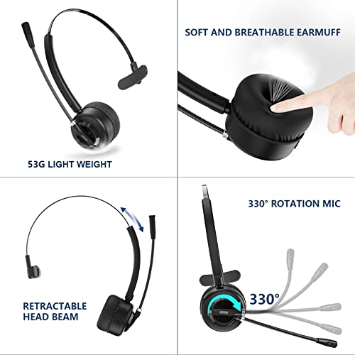 Nightroad Computer Headset with Wireless Charging Base Noise-Cancelling Microphone for Call Centers or Truck Driver Headset