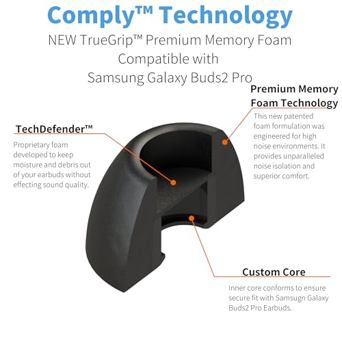 Comply TrueGrip Premium Memory Foam Replacement Ear Tips, Black, Large | 3 Pairs, for Samsung Galaxy Buds2 Pro, Enhanced Comfort, Secure Fit, Superior Noise Isolation, Cleaning Tool - size: Large