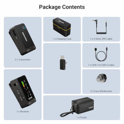 NEEWER CM26 Pro AI Wireless Microphone Compatible with iPhone Android Phone Camera PC, Lavalier Lapel Mic DSP/MCU Noise Cancellation Mute Gain Low Cut 48KHz/24Bit 88dB SNR 50H Battery 100m Range