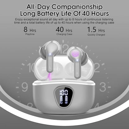 Wireless Earbuds, Bluetooth 5.4 Headphones HiFi Stereo, Bluetooth Earbuds | With ENC Noise Cancelling Mic, IP7 Waterproof in Ear Earphones, 48H, LED Display Ear buds for Pad Phones Workout Sports, Grey - color: Grey