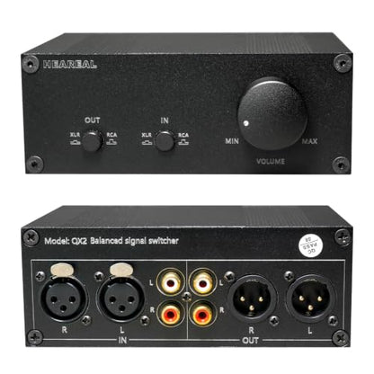 Passive 2-in 2-Out XLR/RCA Audio Switcher with Volume Control | Passive XLR/RCA audio switcher, 2-IN 2-OUT with volume control. Independent toggle, no noise, solid aluminum build.