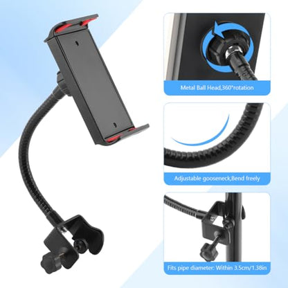 Flexible Phone Holder for Mic Stand, Adjustable Mic Stand Cell Phone Clip with 9" Long Flexible Gooseneck Arm for 4.72"-7.09" Mobile Phones and Tablets