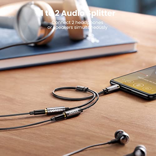 UGREEN Headphone Splitter 3.5mm Audio Y Cable Male to Dual Female Adapter | For Music Sharing, Hi-Fi Stereo Sound, Aluminum Alloy Shell, 24K Gold-Plated, For Phone PC Headset, 7.87", Audio Output Only