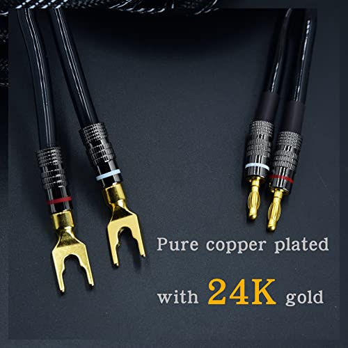 Arklove 1pcs 25ft 14awg Premium Heavy Duty Braided Wire Dual Banana to Y-Type Gold Plated Plug Speaker Cable OFC Oxygen-Free Copper - size: 25ft