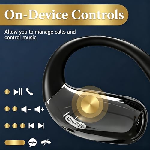 Open Ear Headphones, Wireless Headphones with Smart Digital Display & Mic | (Black) Open Ear Earbuds 35H Playtime, Sweat Resistant & Waterproof, Secure Comfortable Fit - Running, Sport, Driving, Daily - color: Black