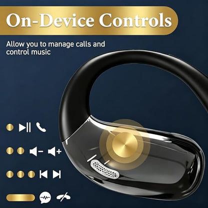 Open Ear Headphones, Wireless Headphones with Smart Digital Display & Mic | (Black) Open Ear Earbuds 35H Playtime, Sweat Resistant & Waterproof, Secure Comfortable Fit - Running, Sport, Driving, Daily - color: Black
