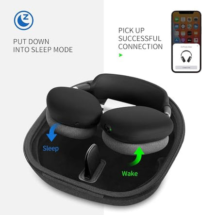 Yinke Smart Case for AirPods Max Headphones Supports Sleep Mode, with AirPods Max Silicone Earpad Cover/Ear Cups Cover and Headband Anti-Scratch Accessories, Hard Organizer Portable Carry Travel | with AirPods Max Silicone Earpad Cover/Ear Cups Cover and