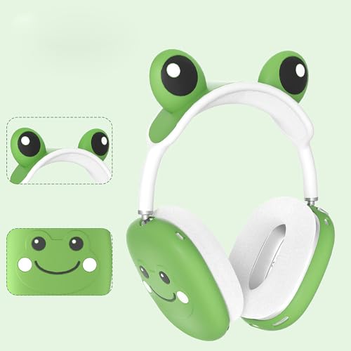 Cute 3 in 1 Silicone Protective Cover Case Frog Shockproof Ear Pad Ear Cups Headband Cover Ear Cushion Ear Muff Dust Protector for AirPods Max (Green) - color: Green