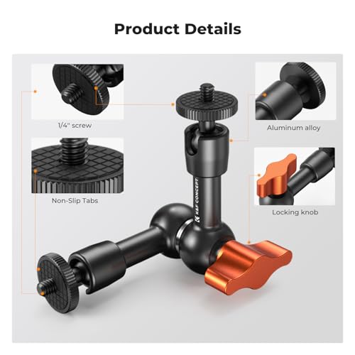 K&F CONCEPT 6" Magic Arm 1/4" Screw Articulating Mini Arm | 360° Ballhead Mount for Monitor, LED Light, Webcam, MS31 - size: 6 Inch
