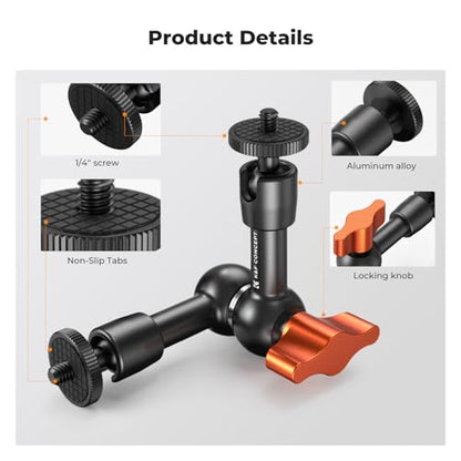 K&F CONCEPT 6" Magic Arm 1/4" Screw Articulating Mini Arm | 360° Ballhead Mount for Monitor, LED Light, Webcam, MS31 - size: 6 Inch