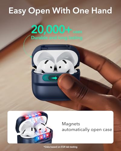 ESR for AirPods 4 Case, Compatible with MagSafe, Pulse Series, Blue | Compatible with AirPods 4 Generation Case (2024)(USB-C), Magnetic Lid Lock, Drop-Proof Protection Cover with Lanyard - color: Blue, size: AirPods 4 Case