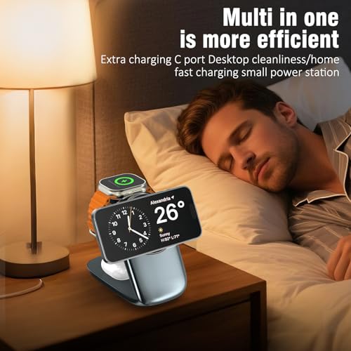 3 in 1 Folding Charging Station for iPhone 16e/16/15/14/13/12 Compatible with Apple Watch 10/9/8/7/6/5/4/3 Ultra,Wireless Charging Station for Airpods/4/3 pro - color: Grey