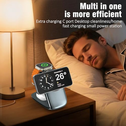 3 in 1 Folding Charging Station for iPhone 16e/16/15/14/13/12 Compatible with Apple Watch 10/9/8/7/6/5/4/3 Ultra,Wireless Charging Station for Airpods/4/3 pro - color: Grey