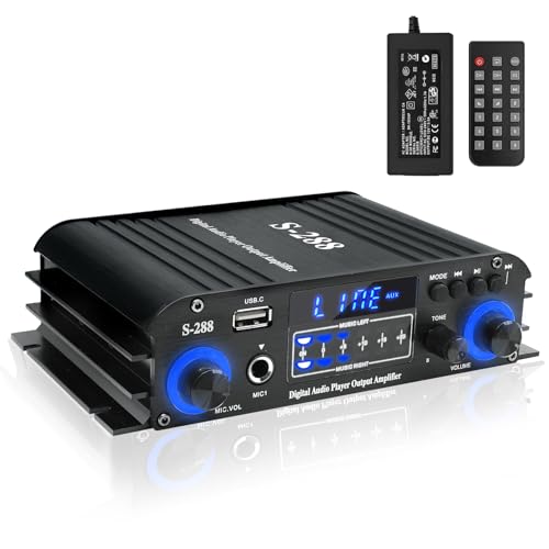 4 Channel Stereo Receivers Audio Home Amplifier Bluetooth 5.0, RMS 50Wx4 Max 1200W HiFi Power Amplifier, USB/SD/FM, Class D Home Audio Receiver for Home Theate - color: Black