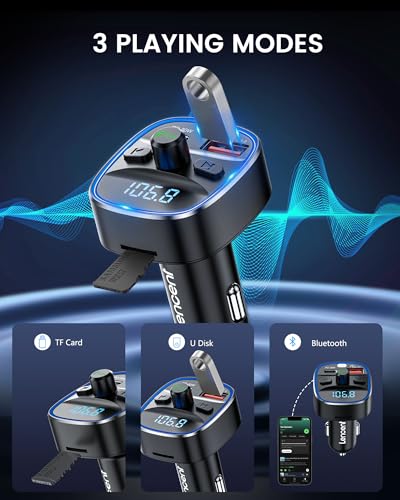 LENCENT Bluetooth 5.4 FM Transmitter Car Adapter 48W PD Fast Charging | PD 30W & 18W, 7 Color Light Wireless Radio Music Adapter Hands-Free Calling, Support USB Drive & TF Card - color: Colorful-48W