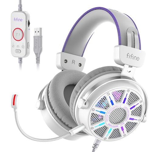 FIFINE Open Back Gaming Headset with 7.1 Surround Sound, Flowing RGB, USB Control Box, Soft Ear Pads, Wired Headset with Noise canceling Mic for PC, PS5, PS4, Laptop, Mac - H19WP