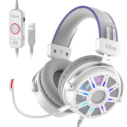 FIFINE Open Back Gaming Headset with 7.1 Surround Sound, Flowing RGB, USB Control Box, Soft Ear Pads, Wired Headset with Noise canceling Mic for PC, PS5, PS4, Laptop, Mac - H19WP
