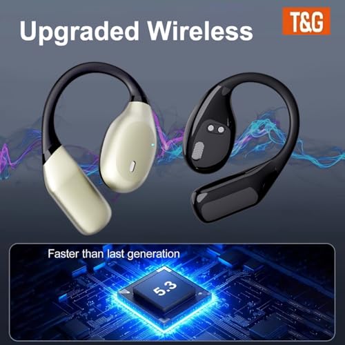 T&G Wireless Earbuds, Bluetooth 5.3 with 90H Playtime, | Sports Earhooks Ear Buds with Deep Bass, Waterproof Over Ear Bluetooth Earphones for Workout, Running, Gym, Travel (Black)