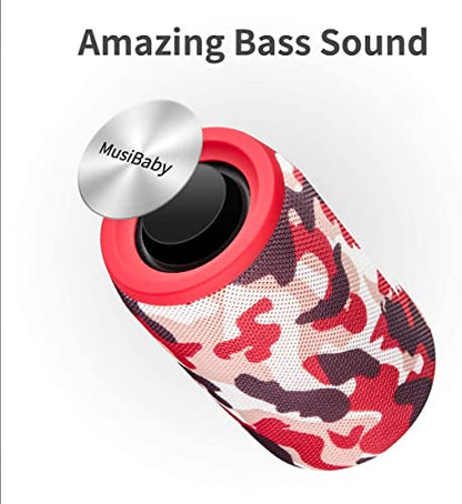 Musibaby M68 Compact Outdoor Speaker, IPX5, Camo Red | Portable, small and compact with USB playback, AUX input, FM radio, TF card playback, up to 24H and dual pairing. - color: Camo Red