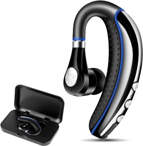 Bluetooth Headset V5.0 Wireless Bluetooth Earpiece with Noise Canceling Mic for Cell Phone Ultralight Business Earphone for Driving/Trucker/Office Earbus for Android/iPhone/Smartphone-Blue - color: Blue