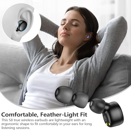 MOZOTER Mini Wireless Earbuds Bluetooth 5.3 in Ear Headphones Headsets | Light Weight,60Hrs Playtime Ear Buds with Charging Case,Smart Touch Control,Premium Sound with Deep Bass for Sport-Black - color: Black