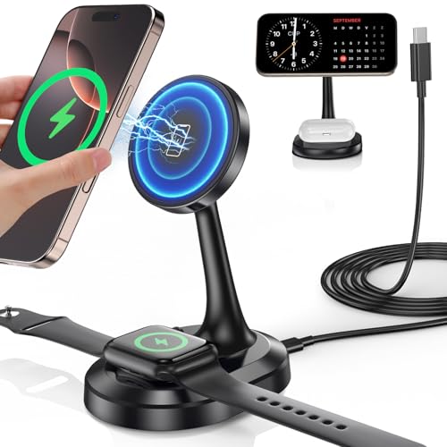 3 in 1 Magnetic Wireless Charging Station Apple Devices 15W Fast Mag-Safe Charger Stand Wireless Charger Station for iPhone 17 16 15 14 13 12 Pro/Pro Max/Plus/Mini AirPods 2/3/Pro iWatch Series