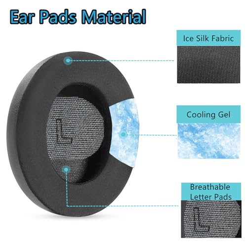QC Ultra Ice Silk Earpads Headband Cushions for Bose QuietComfort Ultra | Cooling Gel Fabric Ear Pads Replacement Thickness Covers Noise Isolation - Black