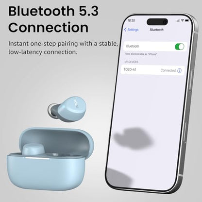 TOZO A1 Wireless Earbuds Bluetooth 5.3 Light Weight in Ear Headphones | IPX5 Waterproof, 2 Mics for AI Calls, Immersive Premium Sound Bass Ear buds with Charging Case, 32 Presets EQ via TOZO App - color: Blue