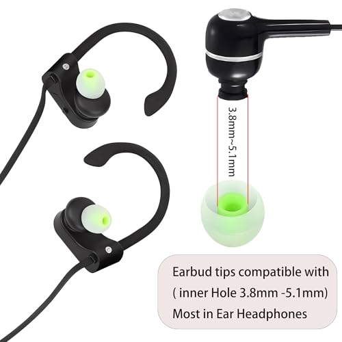 실리콘 이어버드 팁 - 대부분의 인이어 이어버드에 적합 (내부 구멍 3.8mm - 5.1mm) - 9쌍 S M L - color: 그린/투명