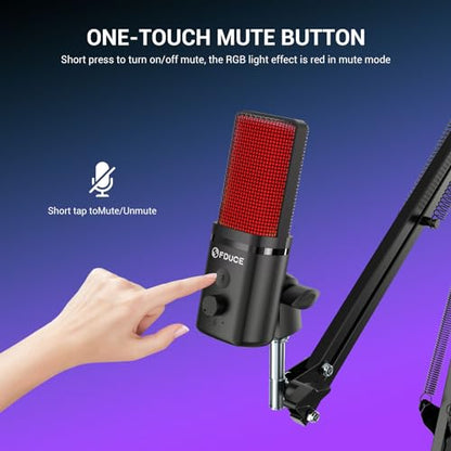 Gaming USB Microphone, RGB Condenser mic with Mute, Gain, Monitoring, Boom Arm for Streaming, Podcast, Twitch, YouTube, PC, Computer, PS5, (M160+) - style: Mic with Boom Arm