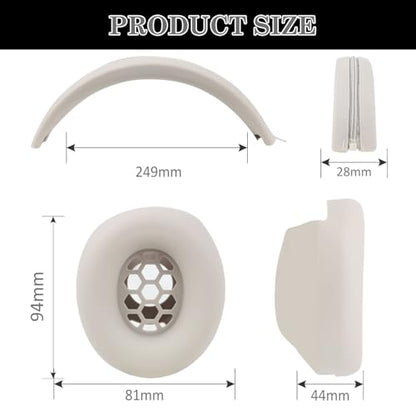 Aiivioll Studio Pro Silicone 2 in 1 Case Cover Set, Anti-Scratch Ear Pad Cover/Zipper Headband Cover for Beats Studio Pro Headphone, Studio Pro Soft Silicone Protector Accessories(Off-White) - color: Off-white