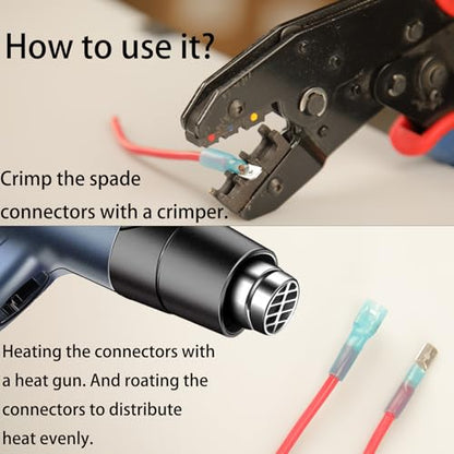 112pcs Heat Shrink Spade Connectors Kit, Waterproof Male & Female Spade Wire Connectors, Marine Grade Heat Shrink Crimp Connectors, Electrical Terminals