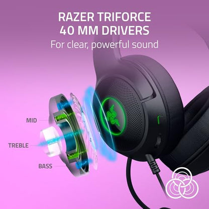 Razer Kraken Kitty V2 USB Wired Headset: Chroma RGB Kitty Ears - Stream Reactive Lighting - HyperClear Cardioid Mic - 40 mm Drivers - 7.1 Surround Sound - Comfortable Ear Cushions - Black - color: Black
