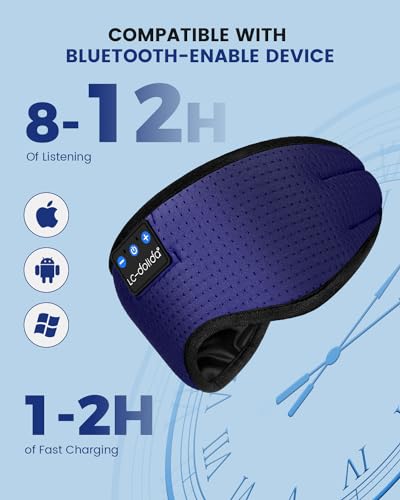 LC-dolida Sleep Headphones, Sleep Mask Bluetooth Wireless Music Eye Mask, Sleeping Headphones for Side Sleepers Sleep Mask with Bluetooth Headphones Ultra-Thin Stereo Speakers Perfect for Sleeping - color: Light Blue