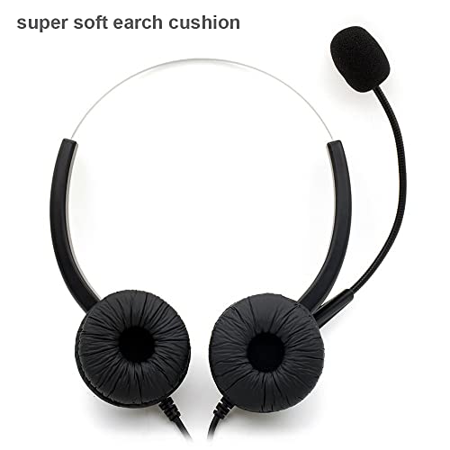 Telephone Headset, Hands-Free Call Center Noise Cancelling Corded Binaural Headset Headphone 4-Pin RJ9 Crystal Head Mic Microphone Desk Phone -Telephone Counseling Services,Insurance, Hospitals