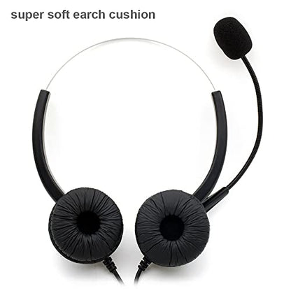 Telephone Headset, Hands-Free Call Center Noise Cancelling Corded Binaural Headset Headphone 4-Pin RJ9 Crystal Head Mic Microphone Desk Phone -Telephone Counseling Services,Insurance, Hospitals