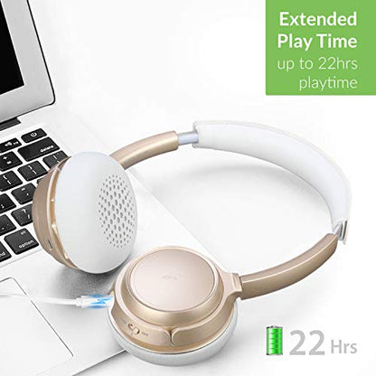 Avantree AH6B - Bluetooth On Ear Headphones with Detachable Mic for Work in Office or at Home, Premium Sound, Soft Padding, Lightweight, Wireless & Wired Headset for Phone PC Laptop, Champaign Gold