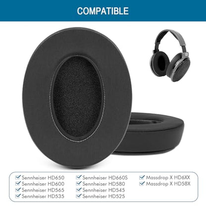 GEVO Earpads for Sennheiser HD650/HD600/HD660S/HD545/HD525/HD535 Headphones, Velour Ear Pads Cushions Replacement for Massdrop X HD6XX/HD58X and HD580/HD565 Jubilee Headset (Cooling-Gel Black) - color: Cooling-Gel Black