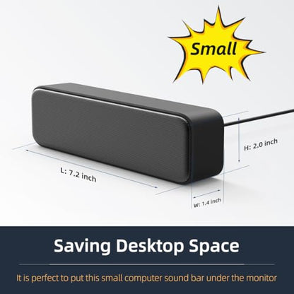 [Upgraded] Computer Speakers for Desktop PC, USB Plug-n-Play, External Speakers for Laptop, Mini PC Sound Bar with Stereo Loud Sound, Enhanced Bass, Compatible with Windows, macOS, ChromeOS, Linux