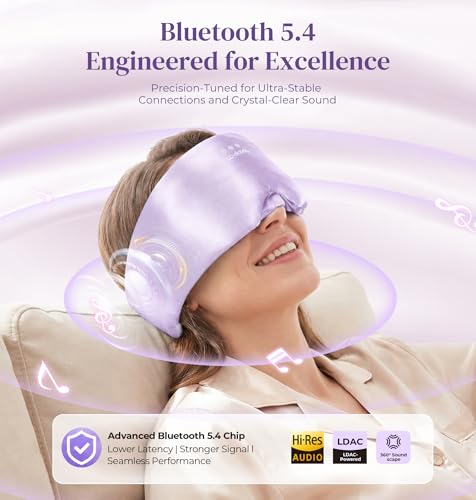 LC-dolida 3D Silk Bluetooth Sleep Mask, Mulberry Silk Sleep Mask with Bluetooth Headphones, Bluetooth Eye Sleep Mask for Side Sleepers, Total Blackout Bluetooth Eye Mask for Women Men, Light Purple - color: Light Purple