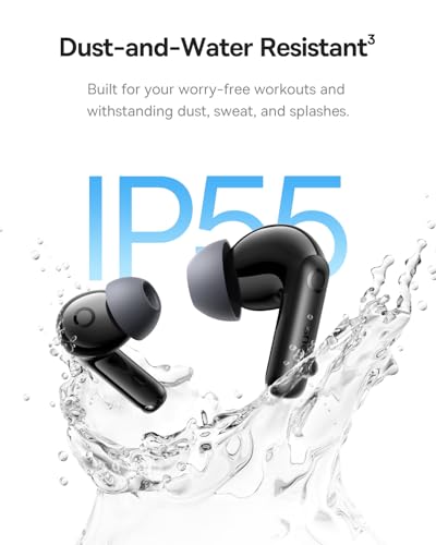 Baseus Bass BP1 Pro Noise Cancelling Wireless Earbuds, Real-Time Adaptive Noise Cancelling, Adaptive Active EQ, LDAC Hi-Res Sound, 6-Mic AI Clear Calls, 55H Playtime, IP55 Waterproof, Bluetooth 6.0 - color: Space Black