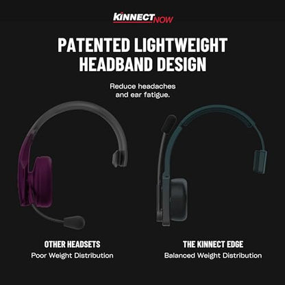 Kinnect Edge Bluetooth Wireless Headset with Microphone – Ideal for Remote Work, Long Battery Life, Noise-Canceling, Comfortable Fit, Compatible with iOS & Android