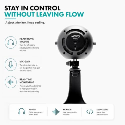 Movo WebMic USB Microphone for AI Coding, Voice Prompts & Dictation - color: Black