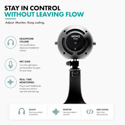 Movo WebMic USB Microphone for AI Coding, Voice Prompts & Dictation - color: Black