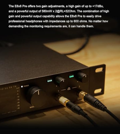 TOPPING E8x8 Pre Professional Audio Interface with 8 Ultra-Linear Mic Preamps, Dual Headphone Outputs & Zero-Latency Monitoring - High Dynamic Range & Precision Sound Control (E8X8 Pre-Black)