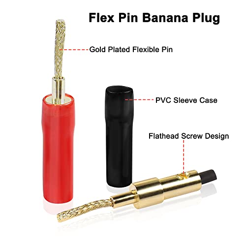 MEIRIYFA Flex Pin Banana Plugs Connector, Braided 2MM Banana Plug Wiring Plug Pin Gold-Plated Audio for Amplifier Speaker Wires Sound Systems（4 PCS）