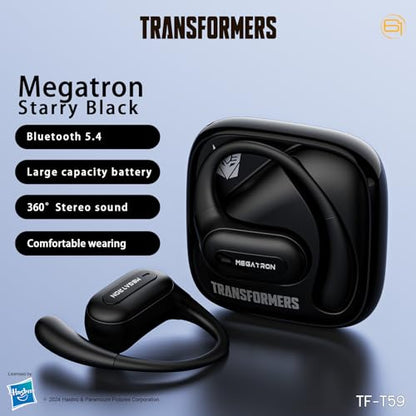 Transformers Earbuds T59, Bluetooth 5.4 Wireless Gaming Earbuds with Mic, Ear Hook Sport Earbuds, Low Latency, 13mm Drivers, IPX5 Waterproof, 24H Playtime (Megatron Black) - color: Megatron Black