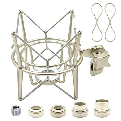 AT2020 Shock Mount Universal Microphone Holder Spider Recording Mic Shockmount Stand Compatible with Many Condenser Mics Like Rode NT1-A NT2-A Procaster MXL 990 770 U87 (Champagne) - color: Champagne